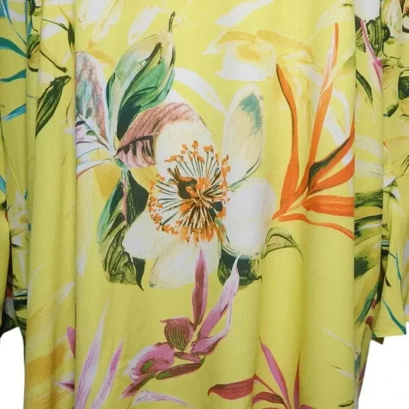Marina Rinaldi Persona Size US 22 Tunic Dress Hibiscus Print Shift Yellow Artsy - Picture 3 of 8